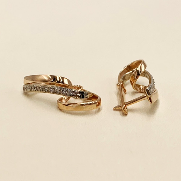 Серьги из золота красного с белым цвета с цирконом