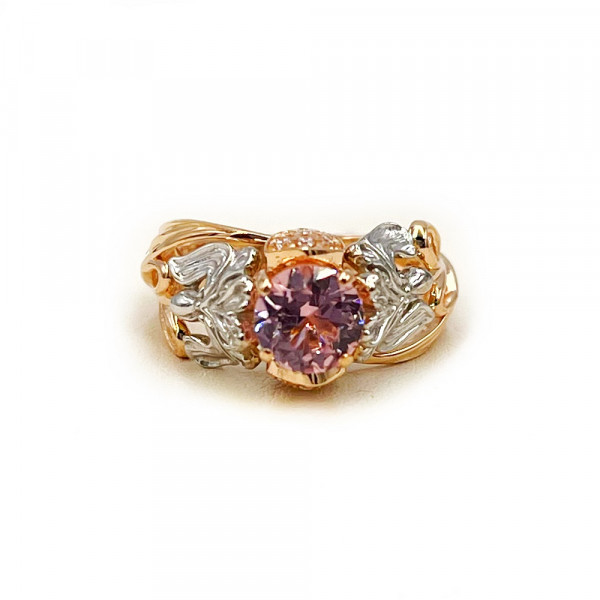 Кольцо из золота красного с белым цвета с цирконом