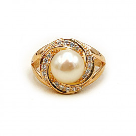 Каблучка з золота з перлиною та цирконом 01-200799841