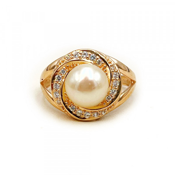 Каблучка з золота з перлиною та цирконом