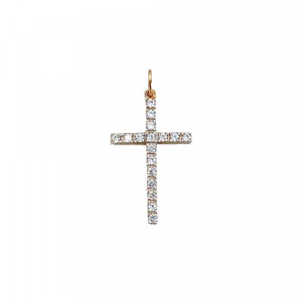 Крестик из золота красного с белым цвета с цирконом
