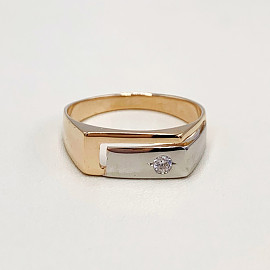 Перстень из красного с белым золота с цирконом 01-19273242