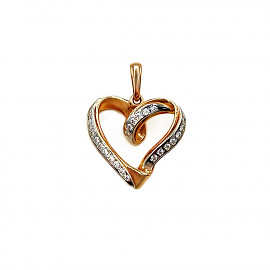 Золотой кулон красного с белым цвета с цирконом «Сердце» 01-200244642