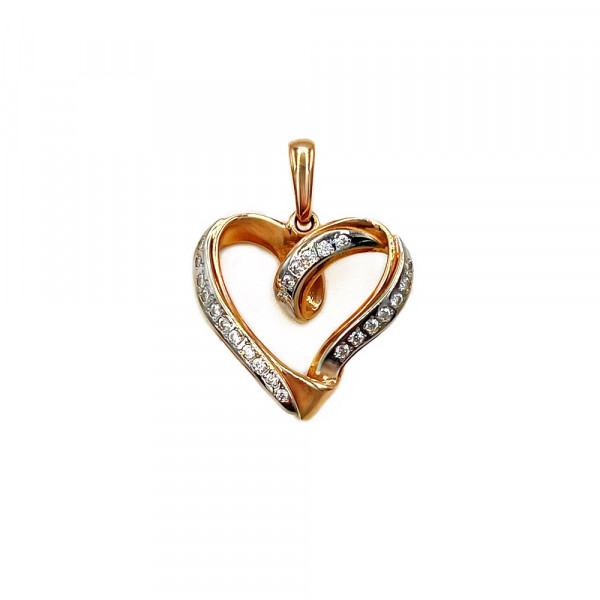 Золотой кулон красного с белым цвета с цирконом «Сердце»