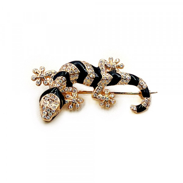 Брошь из золота в красном цвете с цирконом «Ящерица»