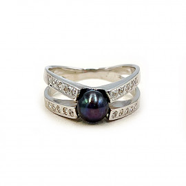 Золотое кольцо с жемчугом и цирконом 01-200764642