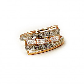 Кольцо из золота красного с белым цвета с цирконом 01-200878342