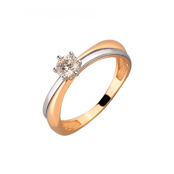Золота каблучка червоного з білим кольору з цирконом