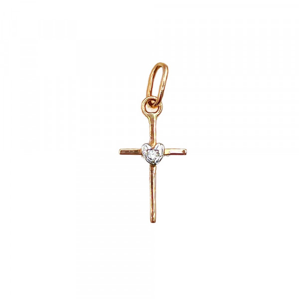 Крестик из красного с белым золота с желтым бриллиантом