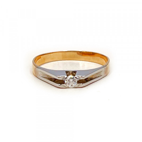 Кольцо из красного с белым золота с белым бриллиантом