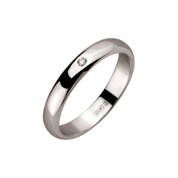 Обручальное кольцо из золота белого цвета с белым бриллиантом