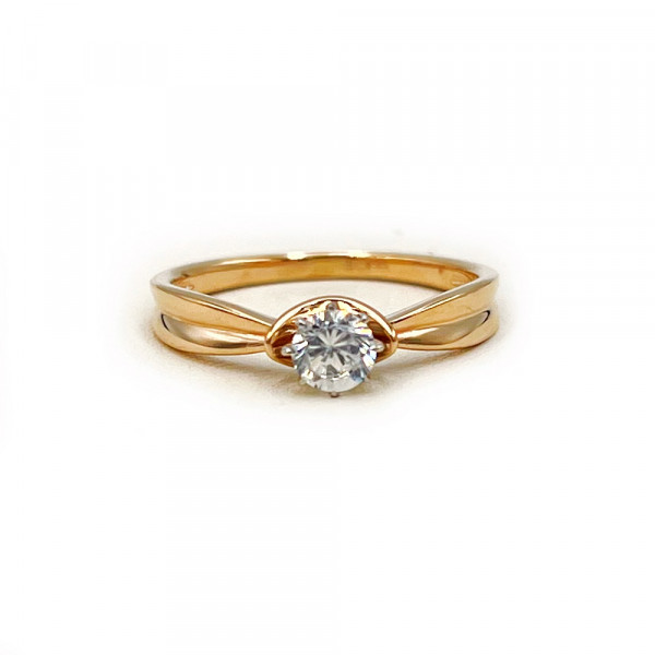 Золота каблучка у червоному з білим кольорі з цирконом