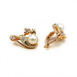 Сережки з золота з перлиною та цирконом 01-200799743