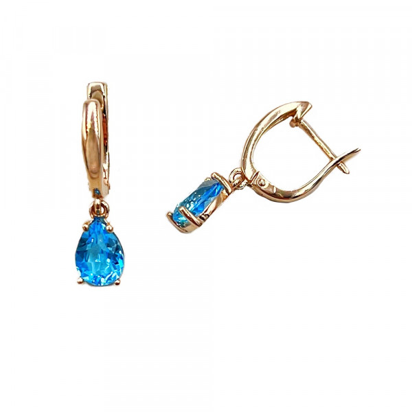 Золоті сережки з блакитними топазами