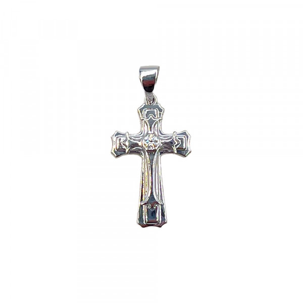 Хрестик з білого золота з жовтим діамантом