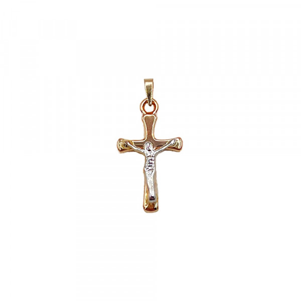 Золотий хрестик у червоному з білим кольорі