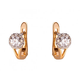 Золоті сережки червоного з білим кольору з цирконом 01-200092644