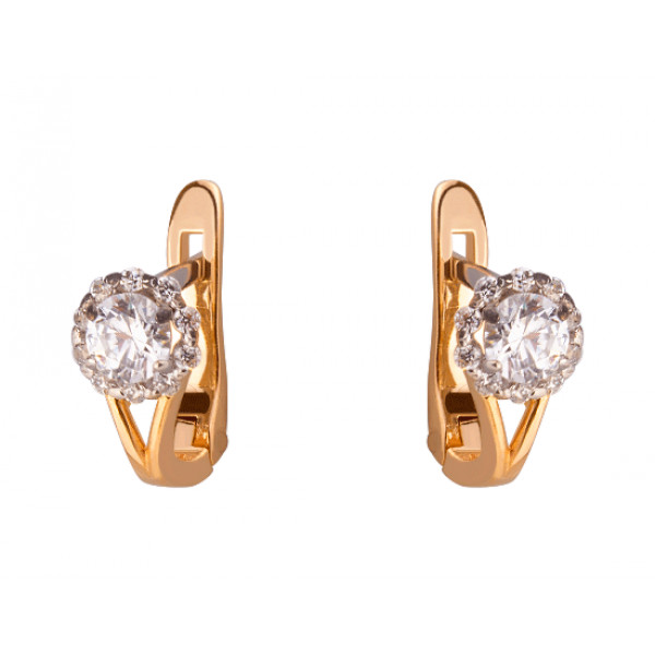 Золоті сережки червоного з білим кольору з цирконом