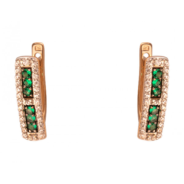 Золотые серьги в красном с белым цвете с цирконом