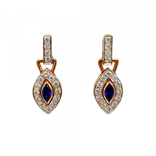 Серьги из золота в красном с белым цвете с цирконом