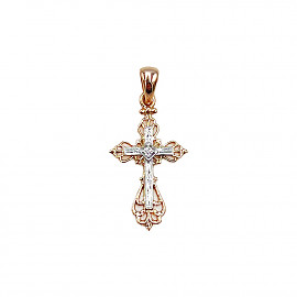 Крестик из золота в красном с белым цвете с цирконом 01-200781944