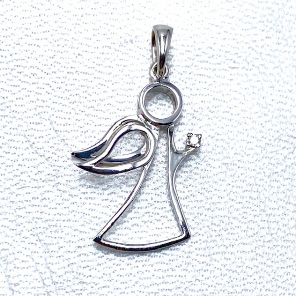 Кулон з білого золота з білим діамантом «Янгол»