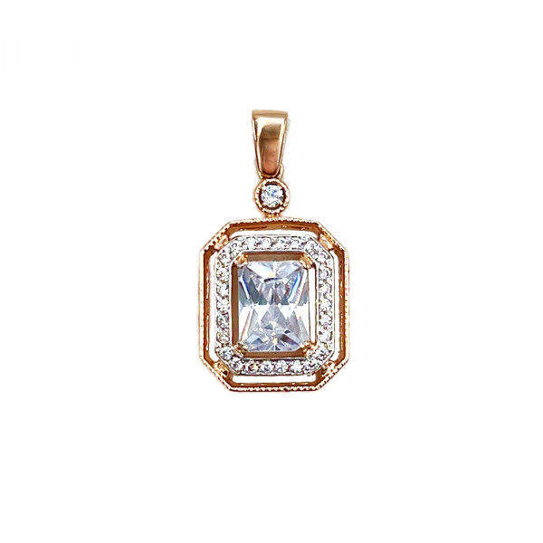 Золотий кулон червоного з білим кольору з цирконом