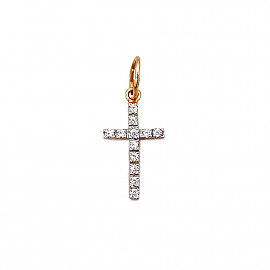 Золотой крестик в красном с белым цвете с цирконом 01-200114245