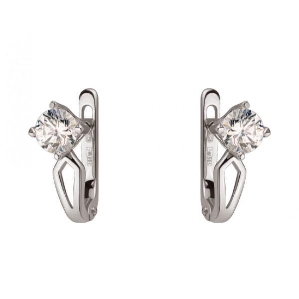 Сережки з золота у білому кольорі з цирконом