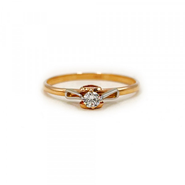 Золотое кольцо в красном с белым цвете с цирконом
