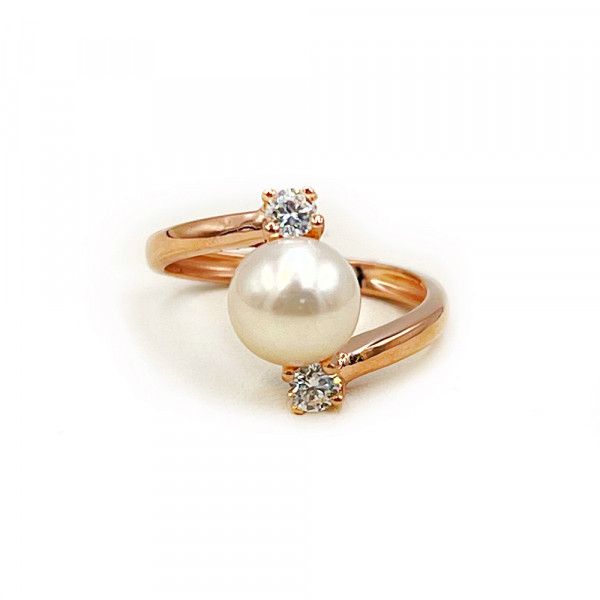 Золота каблучка з перлиною та цирконом