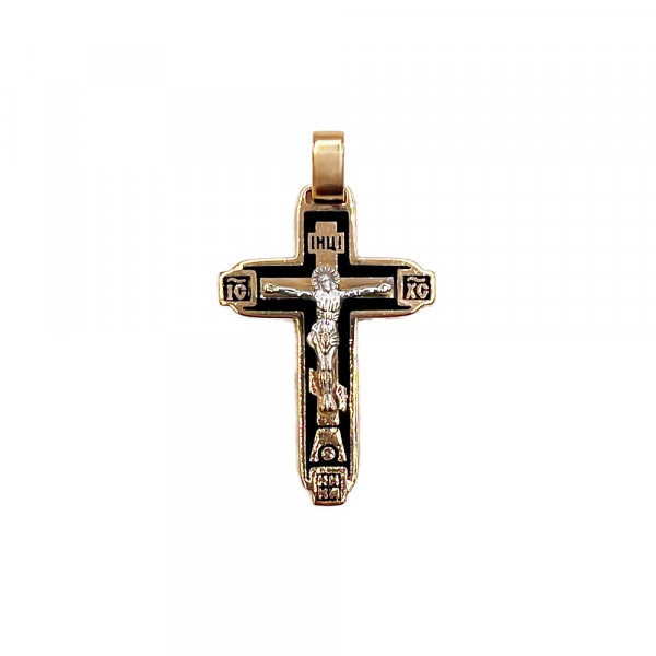 Золотой крестик в красном с белым цвете с эмалью