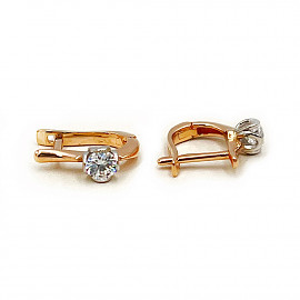 Сережки з золота у червоному з білим кольорі з цирконом 01-200838945