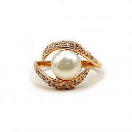 Каблучка з золота з перлиною та цирконом 01-200844445