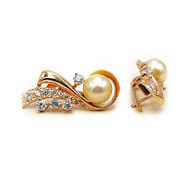 Сережки з золота з перлиною та цирконом 01-200853545