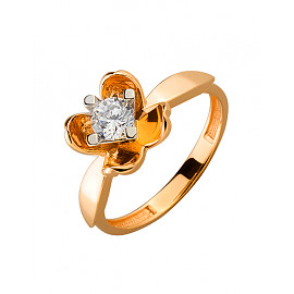 Каблучка з золота у червоному з білим кольорі з цирконом «Квітка» 01-19279046