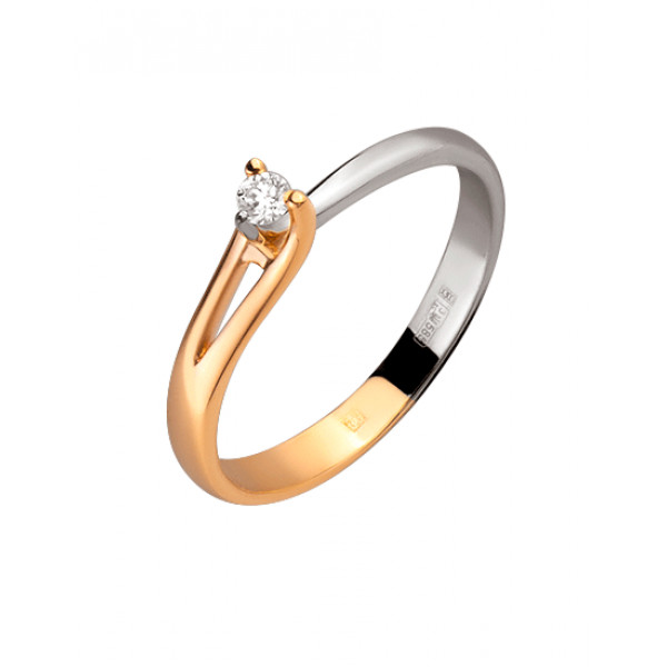 Каблучка з золота червоного з білим кольору з білим діамантом