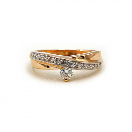 Золотое кольцо красного с белым цвета с цирконом 01-200761046