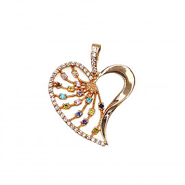 Золотой кулон красного цвета с цирконом «Сердце» 01-200810746
