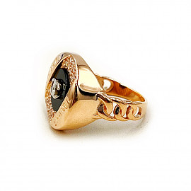 Перстень з золота у червоному з білим кольорі з цирконом