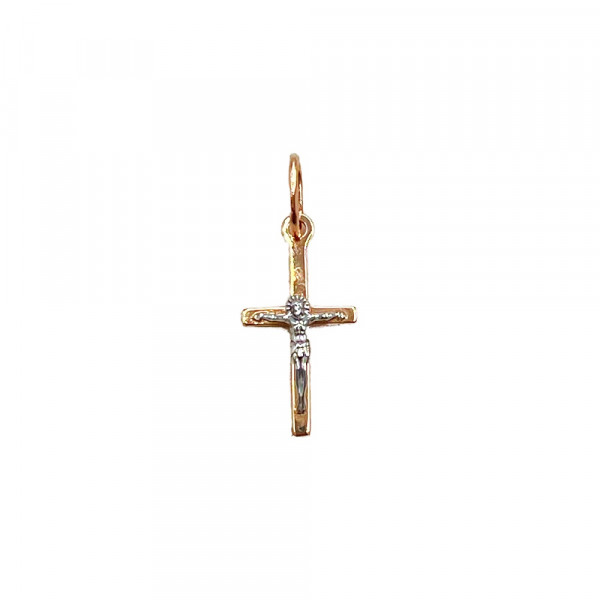 Крестик из золота красного с белым цвета