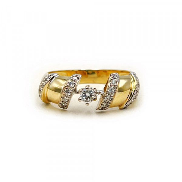 Каблучка з золота жовтого з білим кольору з жовтими діамантами