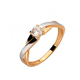 Кольцо из золота красного с белым цвета с цирконом