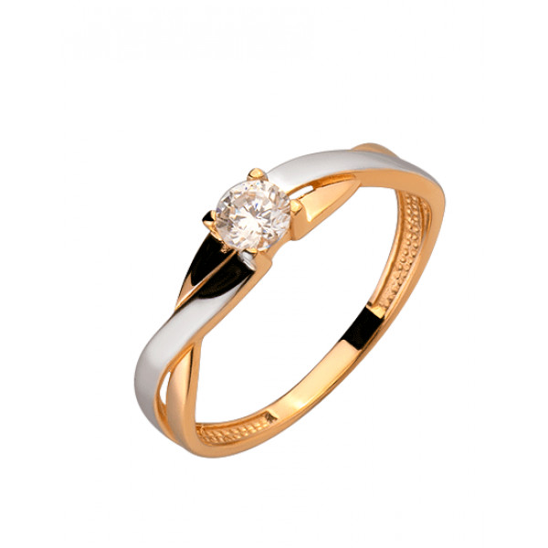 Кольцо из золота красного с белым цвета с цирконом