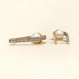 Серьги из красного с белым золота с жемчугом и цирконом 01-200179047