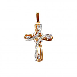Крестик из золота в красном с белым цвете с цирконом 01-200284447
