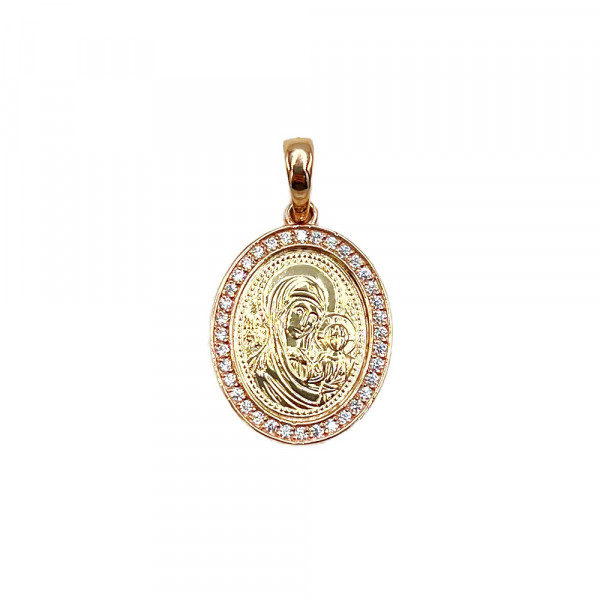 Золотий кулон червоного з жовтим кольору з цирконом