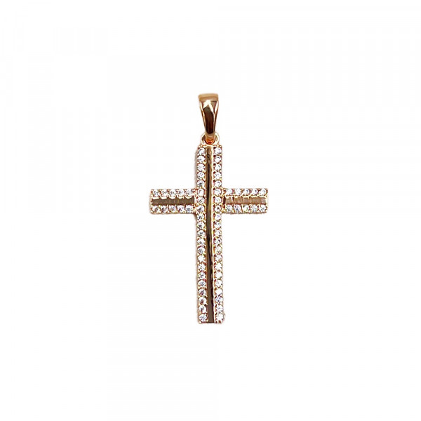 Крестик из золота красного цвета с цирконом