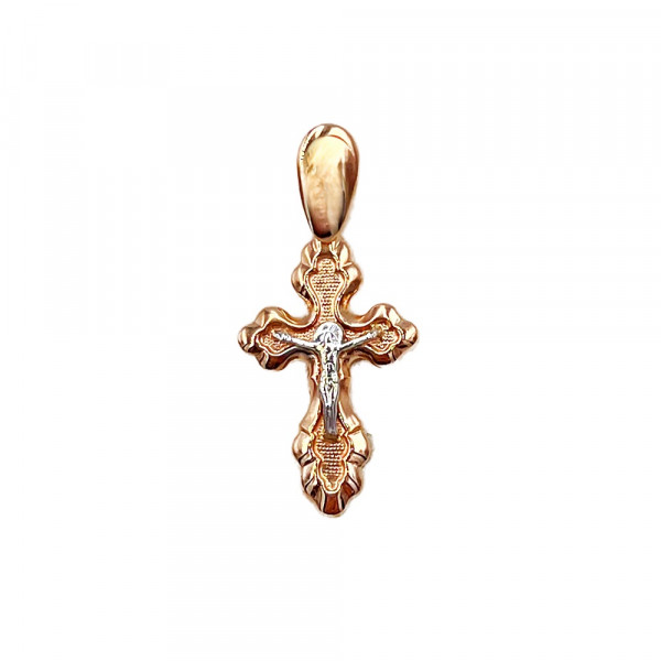 Крестик из золота в красном с белым цвете