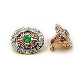 Золоті сережки у червоному з білим кольорі з зеленими берилами та білими діамантами 01-200893247